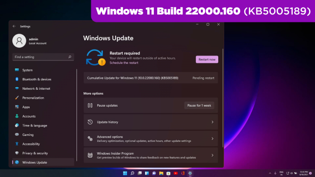 Windows 11 Build 22000.160 (KB5005189) được phát hành đi kèm hàng loạt những tính năng mới